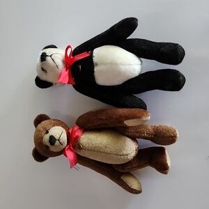 Mini Mohair Teddy Bear Pair Panda and Brown Bear Grizzly, jointed.